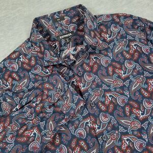 Express Slim Fit Mens Paisley Button Down Shirt Navy Burgundy Cotton Medium